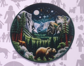 Grizzly Bear Patch Embroidered Iron-On Sew-On National Park Applique for Backpack Vest Jacket, Outdoor Adventure Nature Gift, Wildlife Decor