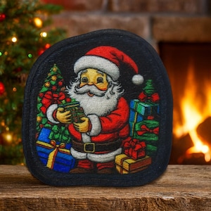 Santa Patch Iron-On Sew-On Jolly Holiday Applique for Jacket Backpack Vest Clothing, Christmas Tree Stockings, Gift Bag, Festive, North Pole