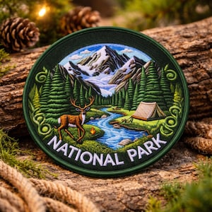 Hirsch Buck Aufnäher zum Aufnähen National Park Applikation für Rucksack Weste Jacke, Outdoor Abenteuer, Natur Geschenk, Wildlife Decor