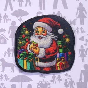 Santa Patch Iron-On Sew-On Jolly Holiday Applique for Jacket Backpack Vest Clothing, Christmas Tree Stockings, Gift Bag, Festive, North Pole