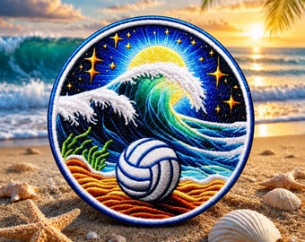 Ocean Wave Patch Iron-On Sew-On Beach Volleyball Badge Applique for Clothing Backpacks Tote Bags, Tropical Vibes, Travel Souvenir, Vacation