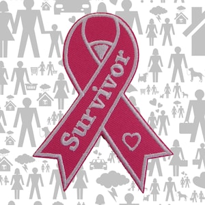 Awareness Ribbon Patch Embroidered Iron-On Sew-On Breast Cancer Support Applique for Jackets Vests Bags, Pink Ribbon, Survivor Badge