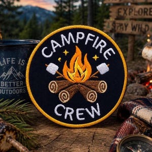 Campfire Crew Patch/Iron-On Patch/Merit Badge/Scout Style/Kids Patches/Nature Camping/Sew-On Applique for Clothing Vest/Jacket Hats Backpack