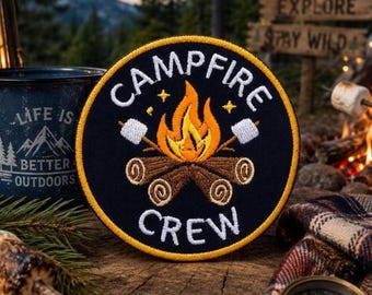 Campfire Crew Patch/Iron-On Patch/Merit Badge/Scout Style/Kids Patches/Nature Camping/Sew-On Applique for Clothing Vest/Jacket Hats Backpack