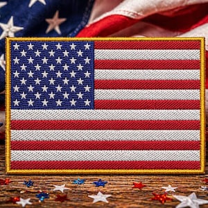 American USA US Flag Patch Iron-on Applique Shoulder Uniform Vest Jacket, Travel, Biker MC Club Military Veteran Explorer