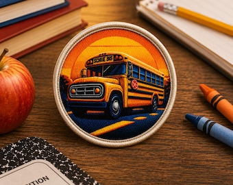School Bus Patch Iron-On Sew-On Transportation Applique for Jacket Vest Backpack Bag, Driver Gift, School Spirit, Back to School Badge