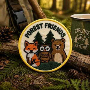 Forest Friends Patch/Iron-On Patch/Merit Badge Scout Style/Nature Badge/Hiking Camping/Sew-On Applique for Clothing Vest/Jacket Hat Backpack