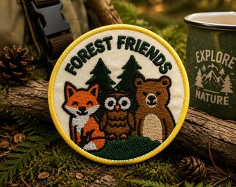 Forest Friends Patch/Iron-On Patch/Merit Badge Scout Style/Nature Badge/Hiking Camping/Sew-On Applique for Clothing Vest/Jacket Hat Backpack