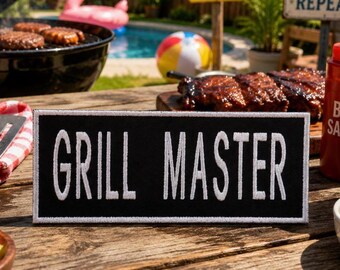 Grill Master Patch/Iron-On Patch/Backyard BBQ/Pitmaster Badge/Grilling Gift/BBQ Chef/Sew-On Applique for Apron Clothing Vest/Jacket Hats