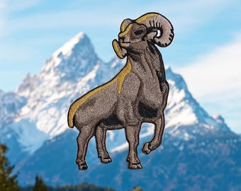 Parche de carnero cimarrón/Parche termoadhesivo/Parche de naturaleza/Aplique para coser en chaquetas y mochilas/Animal/Regalo para actividades al aire libre/Montañas/Senderismo/Manualidades