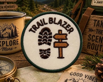 Trail Blazer Patch/Iron-On Patch/Nature Badge/Hiking Camping/Travel Souvenir/Sew-On Applique for Clothing Vest/Jacket Hats Backpack Gear