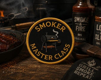 Smoker Master Class Patch/Iron-On Patch/BBQ Chef/Backyard BBQ, Pitmaster Badge, Grilling Gift/Sew-On Applique for Clothing Aprons Jacket