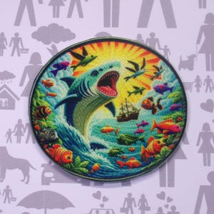 Shark Patch Embroidered Iron-On Sew-On Marine Animal Applique for Jackets Backpacks Vest Hat Bag – Scuba Diver Gift Beachwear Travel Badge