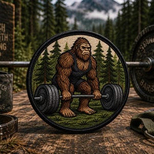 Fitness Motivation Patch Big Foot Deadlifting Iron-On or Sew-On Workout Badge for Jackets, Backpacks & Gym Bags Lift Heavy Applique