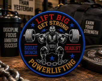 Parche de levantamiento de pesas "Levántate y hazte fuerte" – Insignia de entrenamiento termoadhesiva o para coser en chaquetas, mochilas y bolsas de gimnasio. Aplique "Levántate con fuerza".