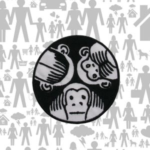 See No Evil Patch Embroidered Iron-On Sew-On Funny Monkey Applique for Jacket Vest Backpack Clothing, Jungle Mischief, Wild Spirit, Primate