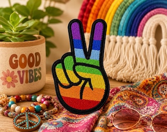 Parche con el símbolo de la paz arcoíris / Parche termoadhesivo / Insignia hippie / Estilo bohemio / Energía positiva / Aplique para coser en ropa, chalecos, chaquetas, sombreros y mochilas.