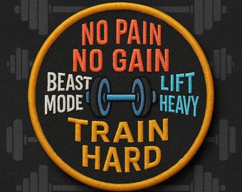 Fitness Motivatiepatch No Pain No Gain Gym opstrijkbare of opgenaaide workoutbadge voor jassen, rugzakken en sporttassen Lift Heavy Appliqué