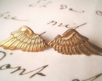 Hypo-Allergenic Gold Angel Wing Stud Earrings Gold Feather Earrings Boho Chic Earrings Bohemian Stud Earrings