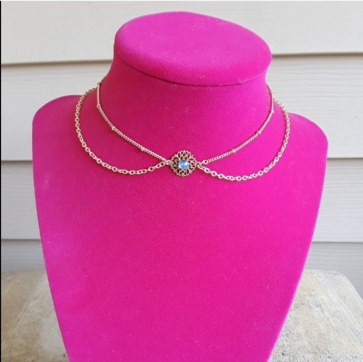Layered Moonstone Gold Choker Necklace Bib Necklace Etsy UK