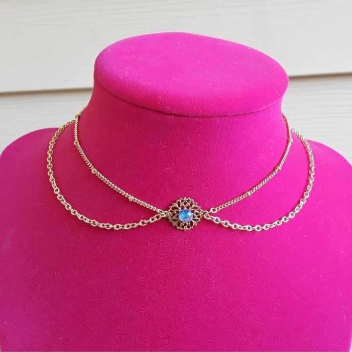 Layered Moonstone Gold Choker Necklace Bib Necklace Etsy UK