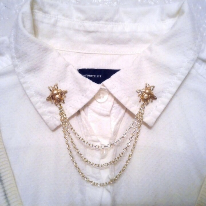 Gold Sweater Clips, 80s Unused Cardigan Clip, Collar Clip Chain
