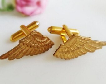 Gold Wing Cuff Links Angel Wing Cuff Links Gold Feather Cuff Links