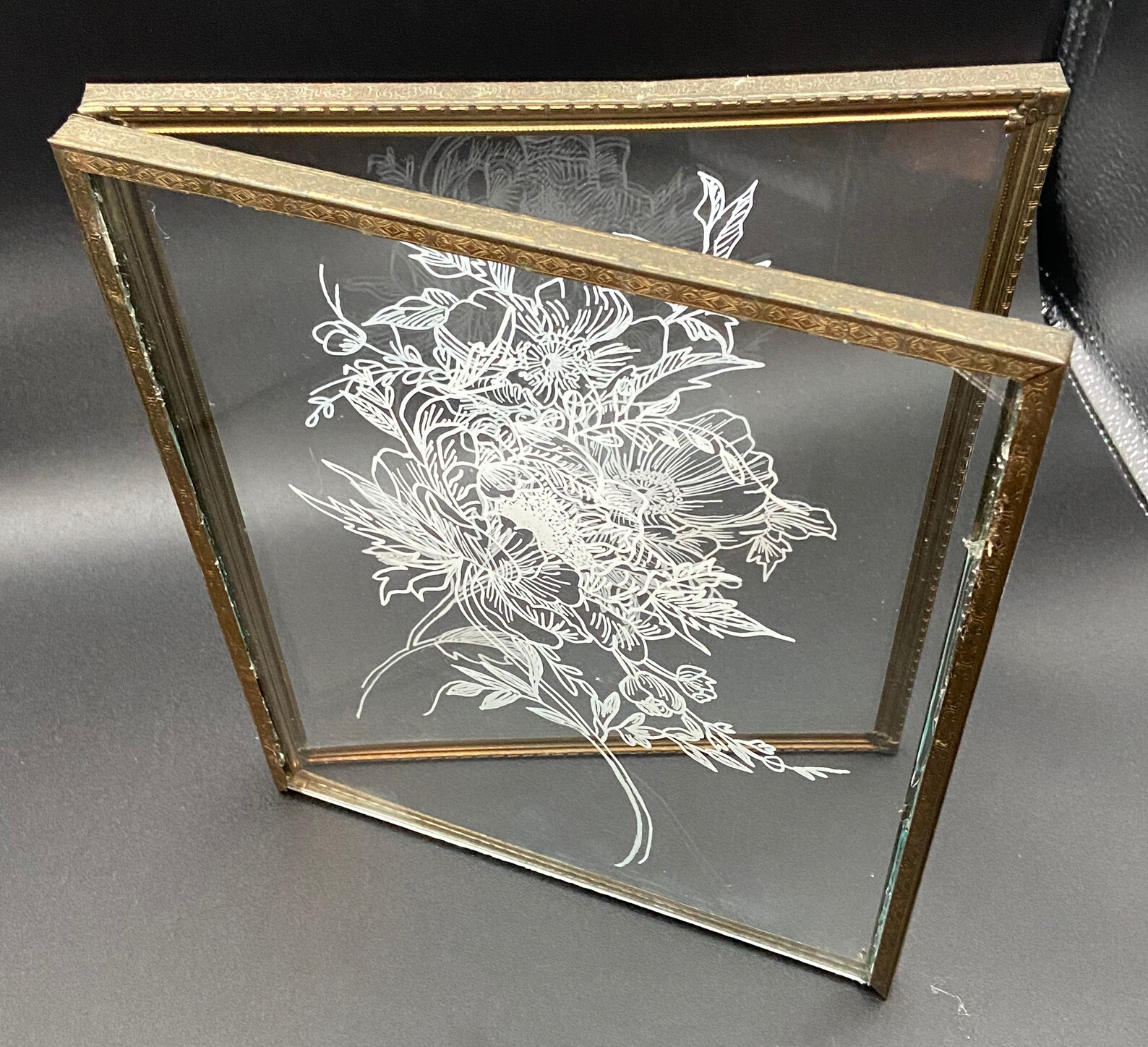 Vintage Gold Glass Frames With Outline White Flowers Etsy