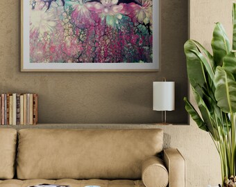 Tableau acrylique pouring, versée de couleurs, 30x30cm, verni en résine époxy, idée cadeau, pièce unique, décoration maison