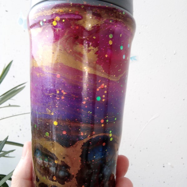 Mug isotherme Galaxie, tumbler, en inox, 40cl, scellé en résine époxy, indispensable en voiture ou dans le sac de voyage, idée cadeau