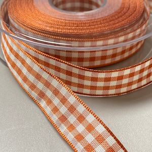 Bronze Gold und Creme Vichy Karoband Zierband 15mm - 20 Meter Rolle