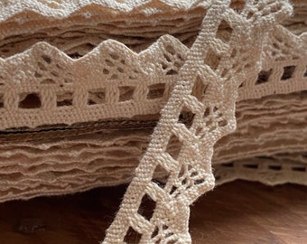 Ecru Vintage Shabby Chic Cotton Cluny Crotchet Picot Lace Trim 1.75cms/0.75” - 3 METRES