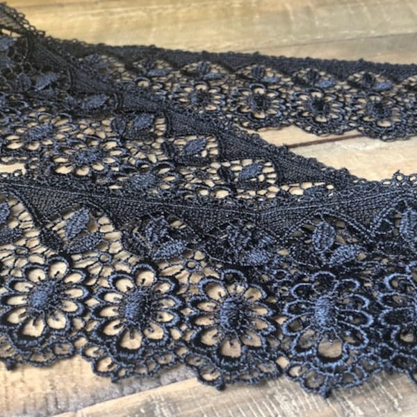 Unique Quality Black Floral Guipure Lace Trim 3.25"/8cm - 2 METRES