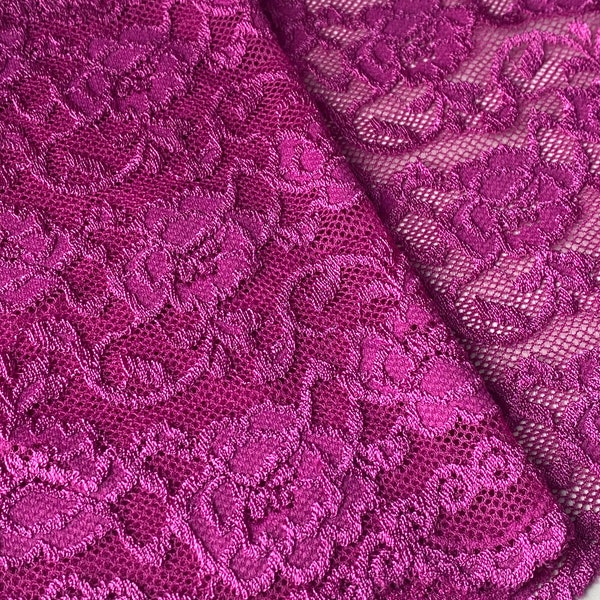 Magenta Pink Retro Bold Satin Stretch Lace Tulle Trim 8"/20cms - 2 METRES