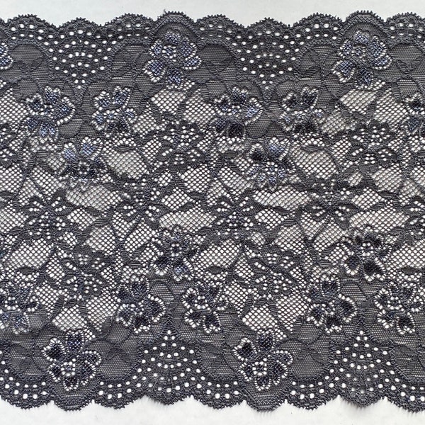 Charcoal grey Wide Stretch Lace Trim 7.75”/20cms