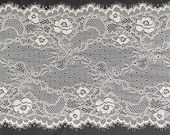 Cordón Elástico Ancho Pestañas Beige Pálido 7.5"/19cms