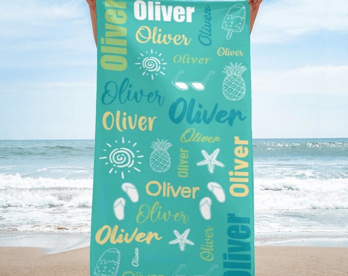 Personalized Beach Towels, Custom Name Beach Towel ,Custom Text Hand Towel,Custom Pool Travel Beach and Bath Towels for Kids and Adults