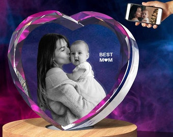 Mothers Day Personalized Gifts,Personalized Anniversary 3D Engraved Crystal Photo Gift 3D Laser Etched Picture, Engraved Crystal gifts.