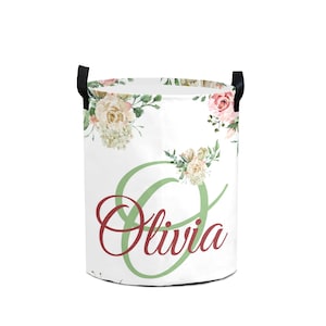 Personalized Floral Laundry Basket: Collapsible Clothes Hamper with Handles