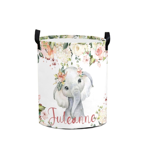 Personalized Laundry Baskets Custom Laundry Hamper Clothes Storage Basket with Handle for Bathroom Living Room Bedroom.cute elephant