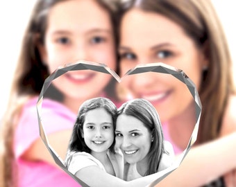 Custom 3D Crystal Photo, Heart Engraved Keepsake, Free Light Base