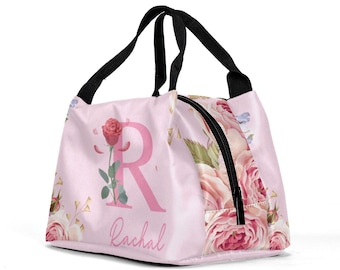 Personalisierte Blumen Lunch Tragetasche: Isoliertes individuelles Namensgeschenk
