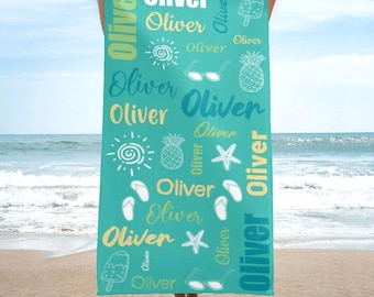 Personalized Microfiber Beach Towel, Custom Name Travel Beach and Bath Towels for Kids And Adults.(30x60 inch)