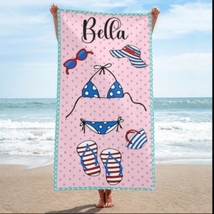 Personalized Beach Towels, Custom Name Beach Towel ,Custom Text Hand Towel,Custom Pool Travel Beach and Bath Towels for Kids and Adults,