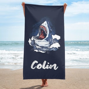 Personalized Shark Beach Towel: Custom Name Microfiber Pool Towel