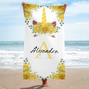 Personalized Beach Towels, Custom unicorn Beach Towel ,Custom Text Hand Towel,Custom Pool Travel Beach and Bath Towels for Kids and Adults.