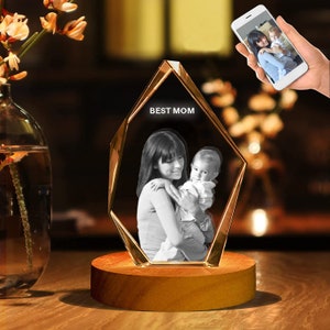 Custom 3D Crystal Photo, Mothers Day Personalized Gifts for Mom with Your Own Picture, 3D Laser Etched Picture, Engraved Crystal Mom Gifts