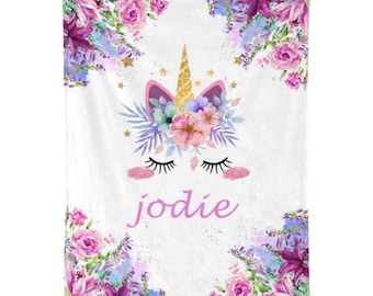 Personalized Unicorn Flannel Blanket: Custom Name Throw