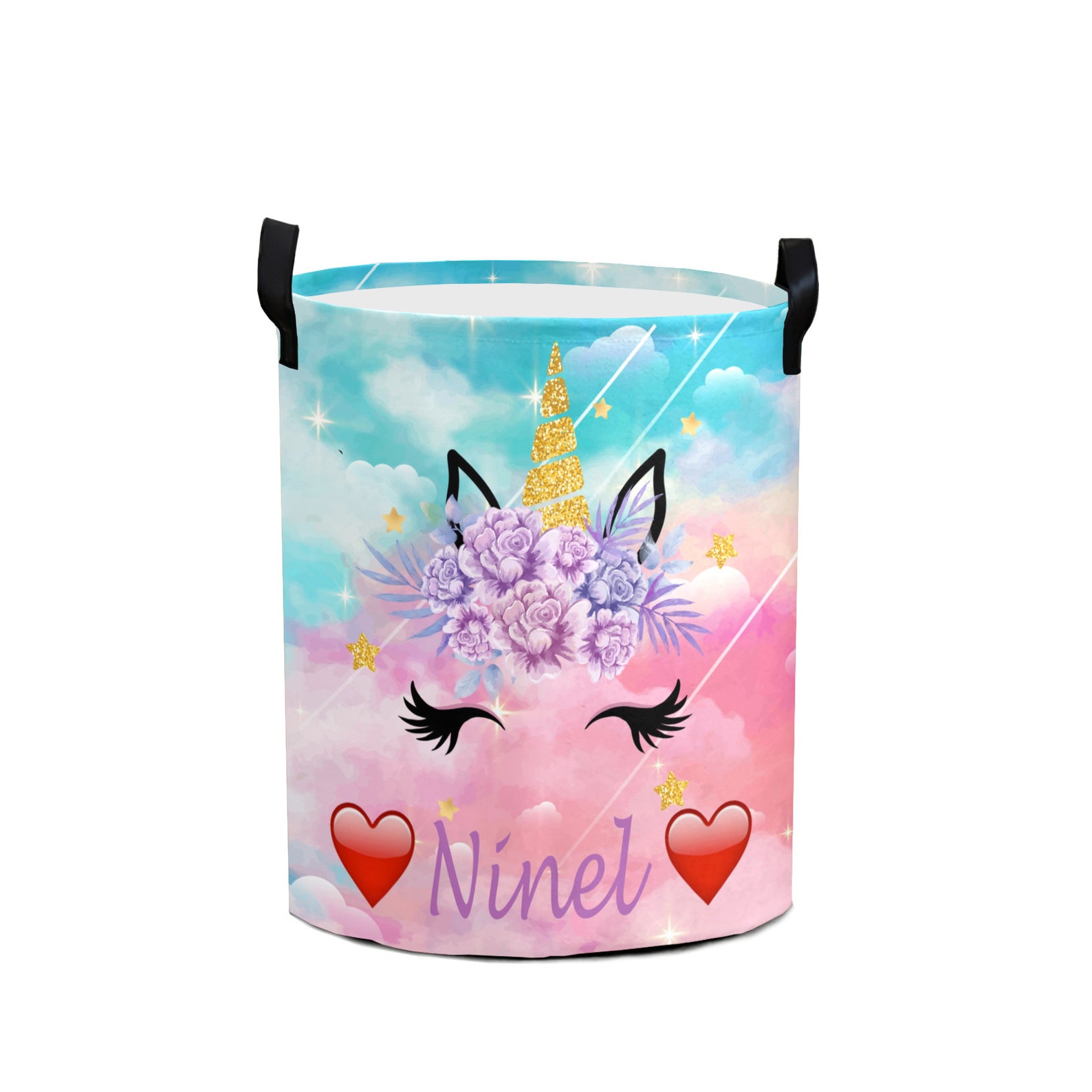 Unicorn Laundry Basket Hamper Large Sized Round Storage Basket Waterproof Bin Collapsible Laundry Basket Room Organizer Bedroom Nursery Playroom Clot