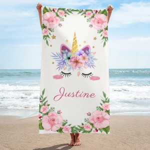 Personalized Beach Towels, Custom unicorn Beach Towel ,Custom unicorn Towel,Custom Pool Travel Beach and Bath Towels for Kids and Adults.